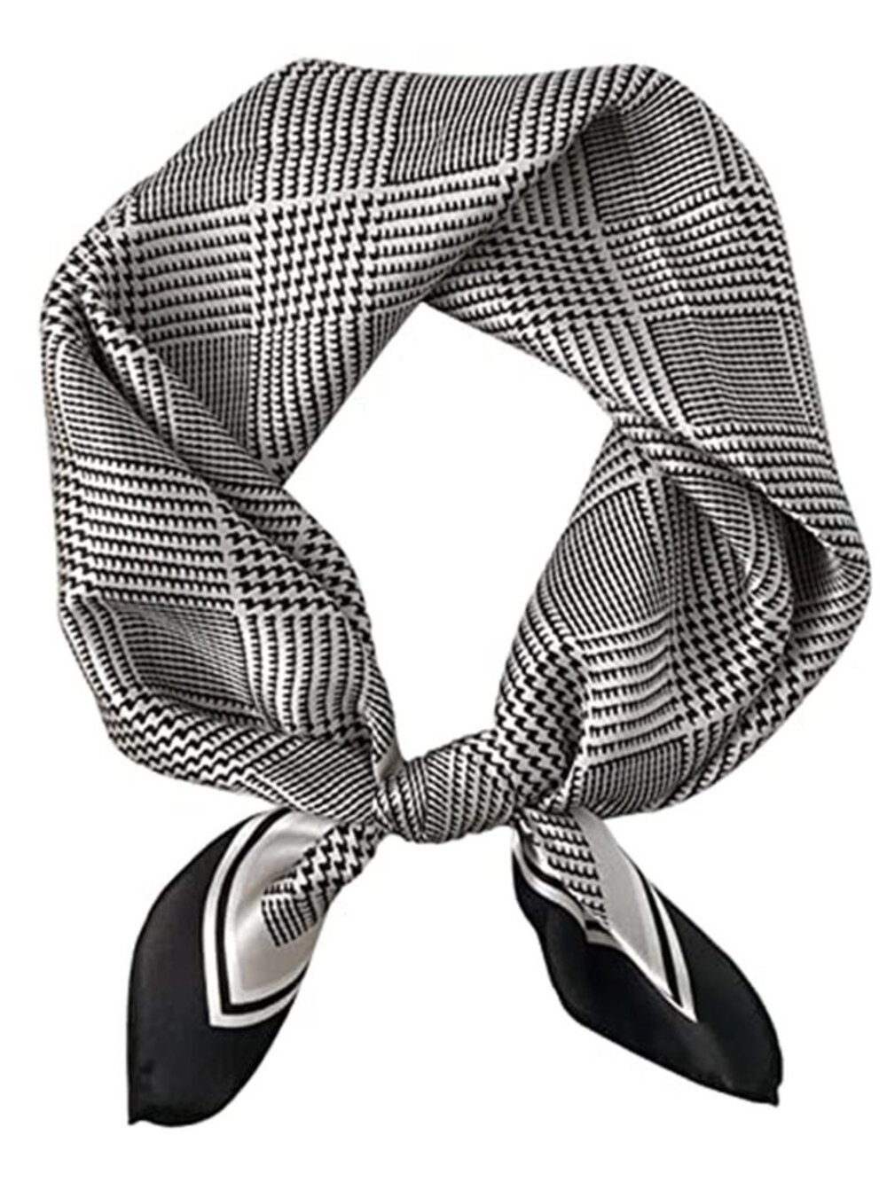 27.5" Mulberry Silk Feeling Black and White Scarf Square Neck Satin Scarf